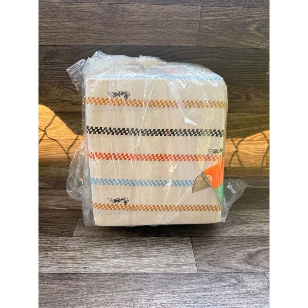 Hot Wheels Queen Cotton Sheet Set Cream Checkered Stripe Pillowfort New